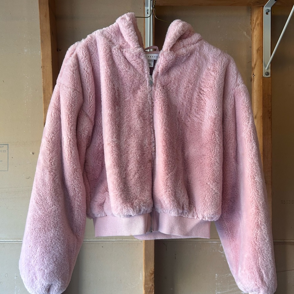 Topshop Soft Pink Plush Puffer Jacket